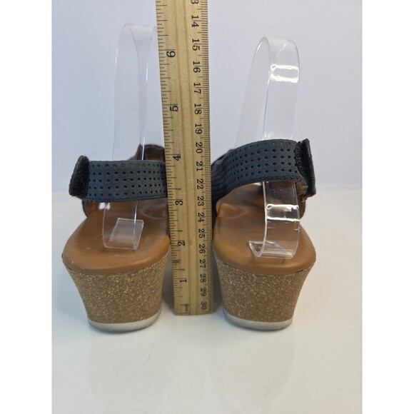 Paul Green Blue Suede Criss Cross Cork Wedge Sandal S 7 US Hook & Loop Close EUC - Picture 6 of 7